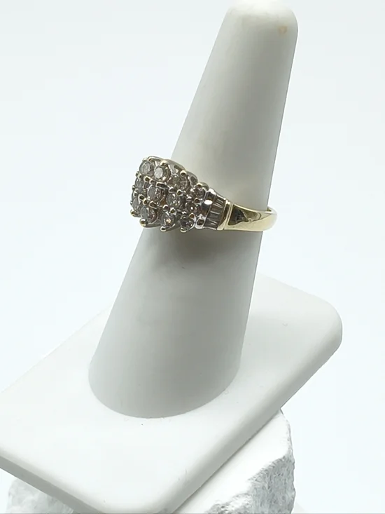 Vintage 14k Yellow Gold Triple Row Diamond Pyramid Cocktail Ring - Picture 8 of 12